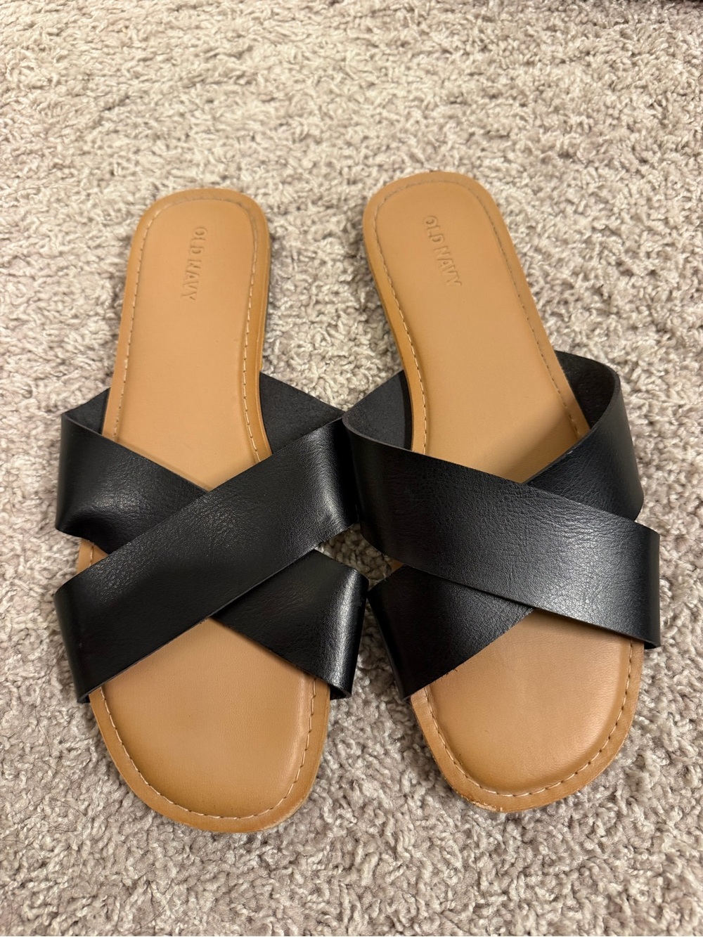 Old Navy Black Crisscross Slide Sandals with Tan Footbed